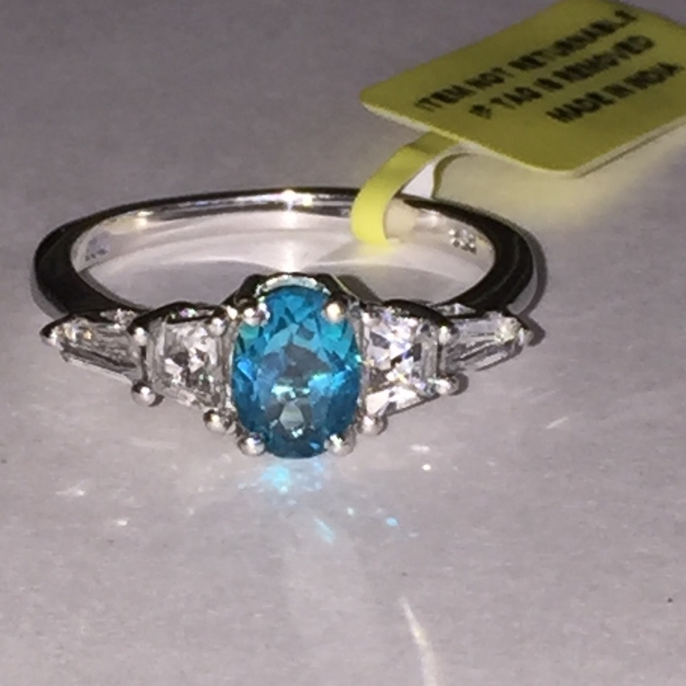 Paraiba Topaz, White Topaz Ring Sz 7